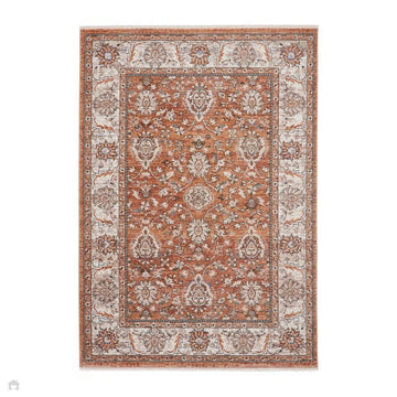 Vintage 35027 Traditional Distressed Koum Floral Vine Border Soft-Touch Terracotta/Beige/Cream/Blue Rug-Think Rugs-Rug Love - The Most Loved Rug Store